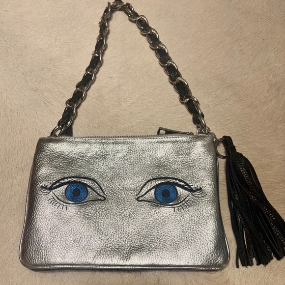 Mim & Ray Clutch Bag Metallic Silver with Black - Picture 1 of 5